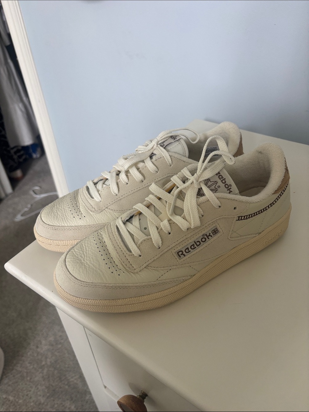 Reebok Cream/Tan Low-Top Leather Sneakers